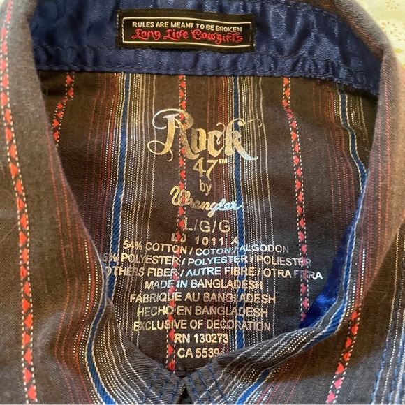 Rock 47 By Wrangler Women's Large
Stripe Blue Snap Western Long Sleeve-Metallic - Picture 12 of 12